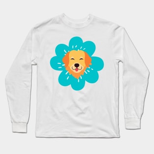 blue flower with dog face design Long Sleeve T-Shirt